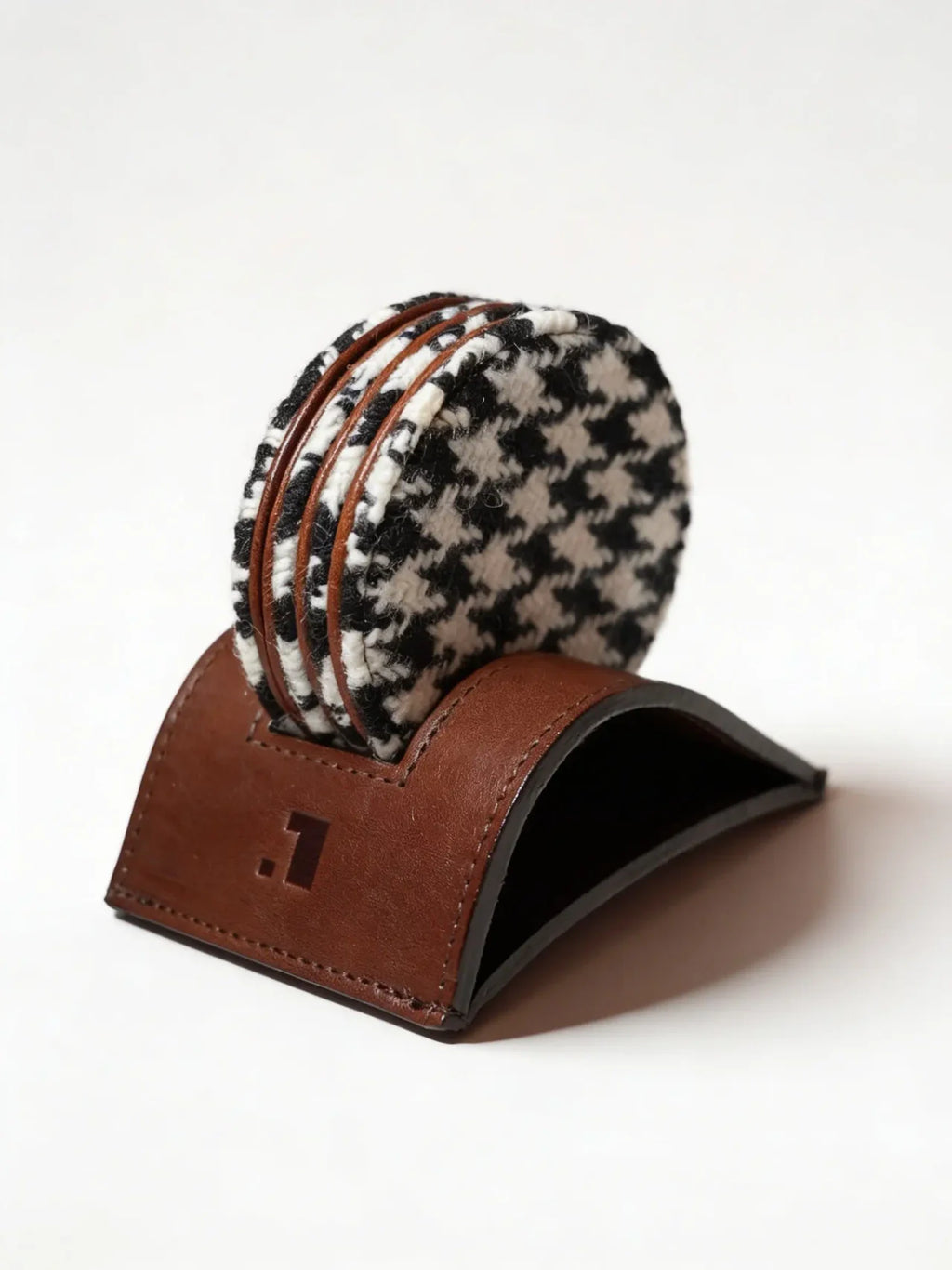 Houndstooth Coasters with Stand- Set of 5